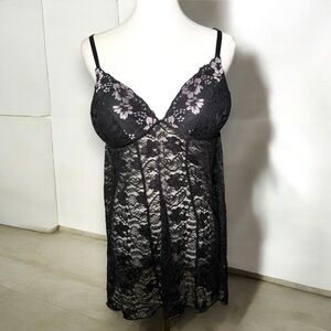 Babydoll chemise black and pink goth fairy lingerie slip dress XL  y2k inspired